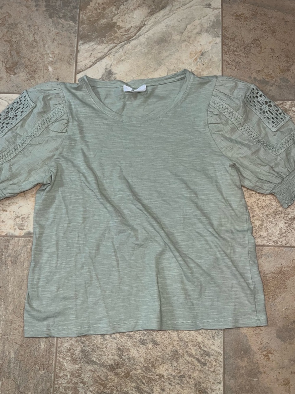 Design History Puff Sleeve Eyelet Top - Sage